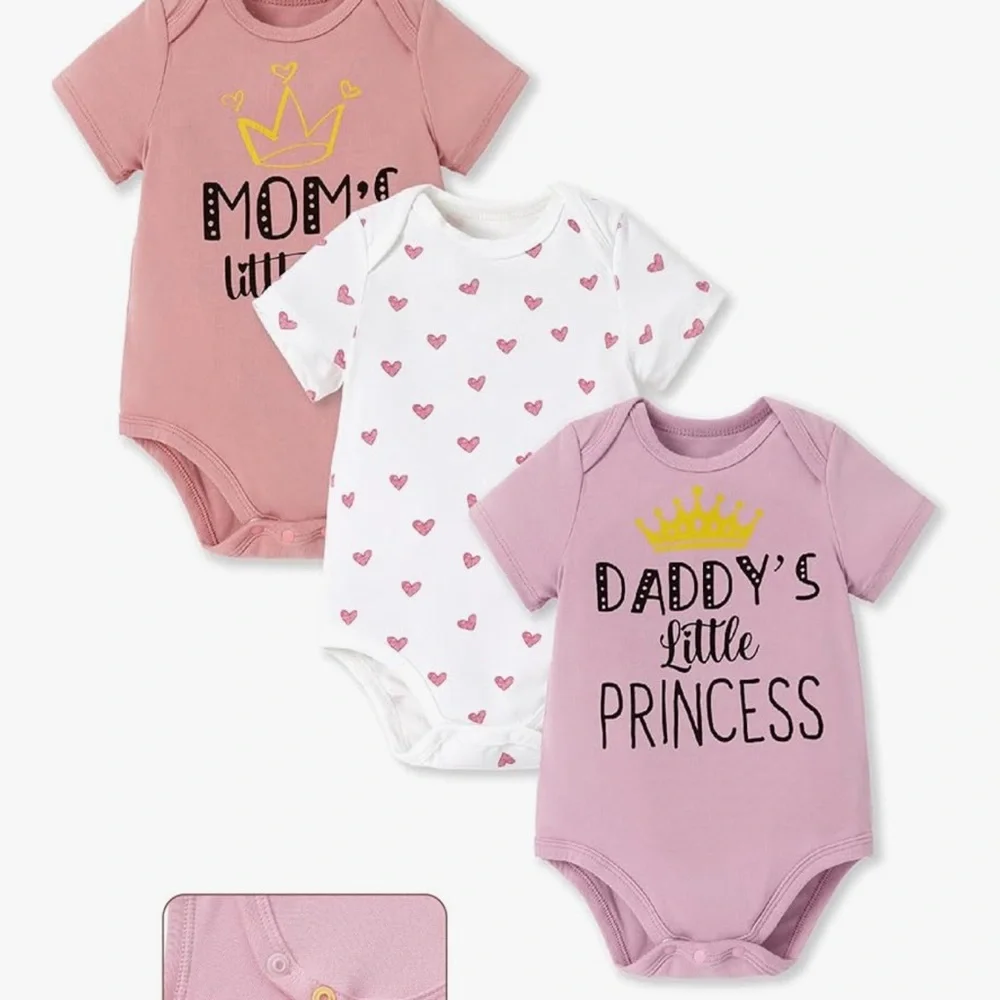 🛼PatPat Pink and White Princess Bodysuit 3 pack  NWT size 0-3 months